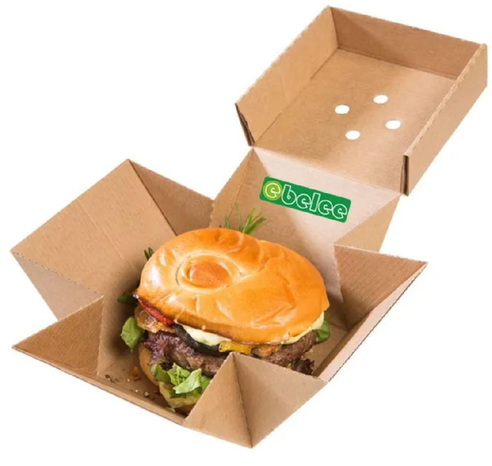 Ripple Paper Burger Box Food & Beverage Packaging Corrugated Paper Sandwich Hamburger Packing 300pcs/ctn Disposable Xiamen Port